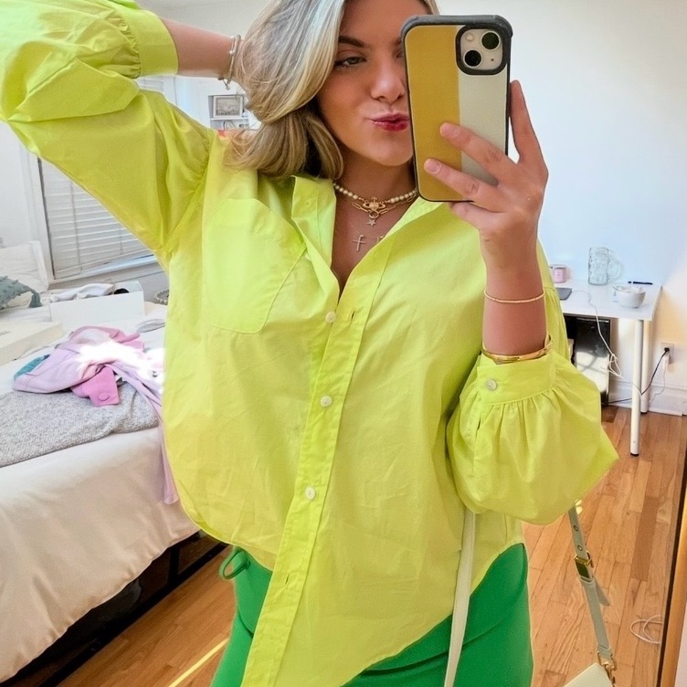 Olivaceous Neon Green Button-Down Shirt